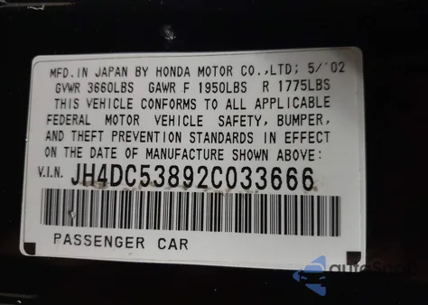 2002 Acura Rsx from USA, damaged, VIN JH4DC53892C033666